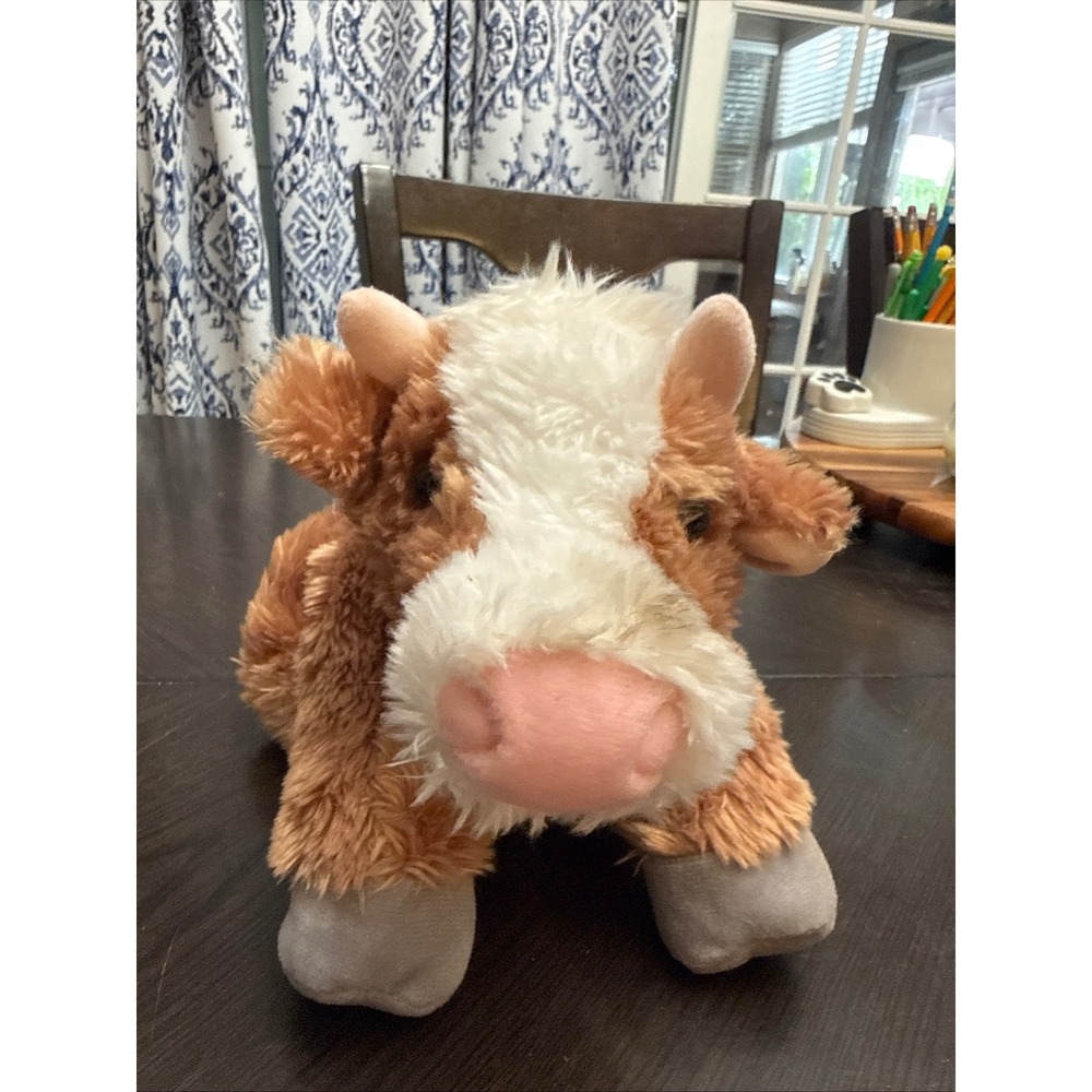 Aurora World Brown White Cow Plush Stuffed Animal Floppy Farm Toy Pink Snout‎